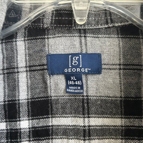 George Men's Flannel Shirt XL Grey Black Soot Plaid Super Soft Outdoor Casual - Picture 11 of 13